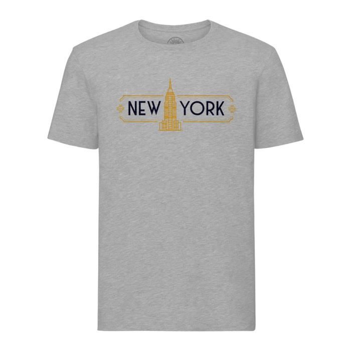 T-shirt Homme Col Rond Gris New York Etats-Unis Luxe Vintage Style