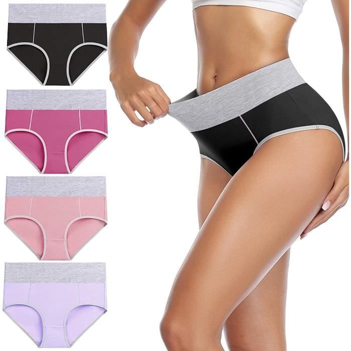 Culotte Femme Coton Taille Haute Grande Elasticite sous vetements Ventre Plat Multicolore Blanc Adulte