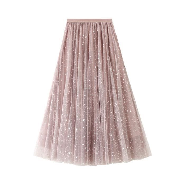 Lukcolor Jupe Longue Femme Etoiles Paillettes Couleur Unie Taille Haute Maille Midi Swing 1 jupe Rose Rose Cdiscount Pret a Porter