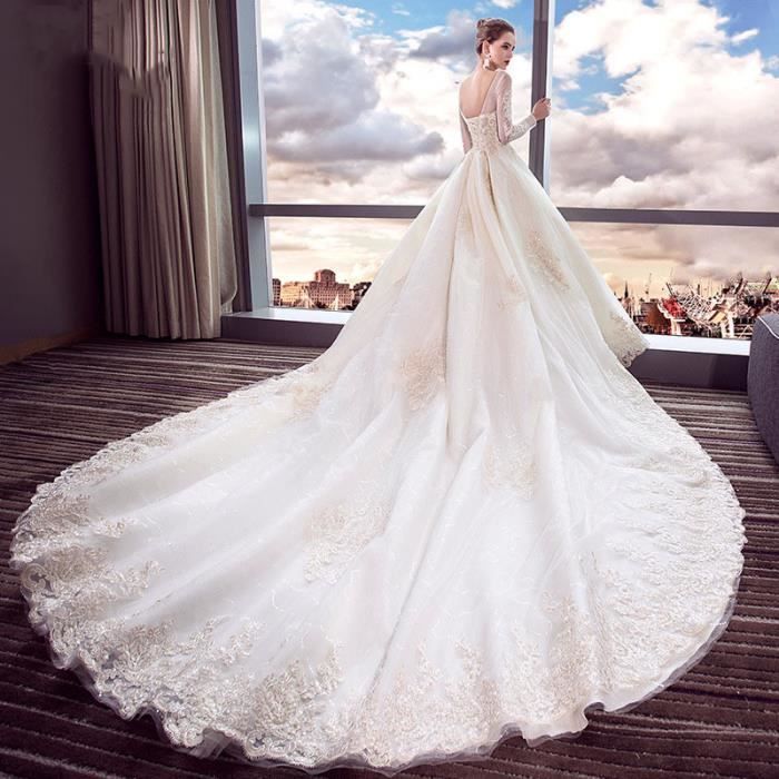 Robes de mariee mariee une epaule longue trainante princesse reve mince simple ete Blanc Cdiscount Pret a Porter
