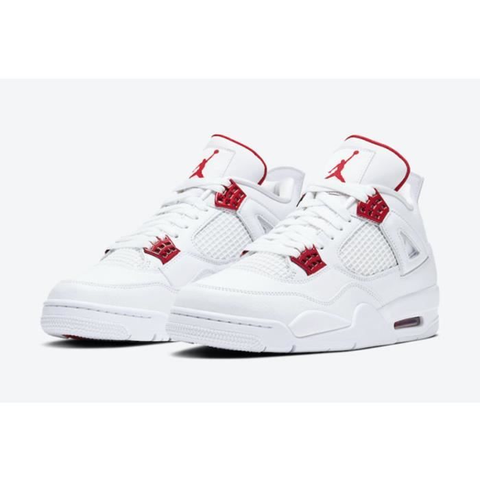Air-Jordan 4 Retro Off White Chaussures de Basket AJ4 Femme Homme Pas Cher:blanc rouge