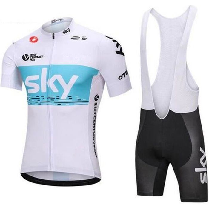 Maillot de Cyclisme Homme Manches Courtes + Cuissard Court - Blanc - Gel 3D Rembourré