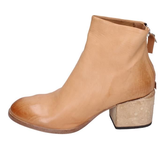 Bottines Femme en Cuir Marron MOMA BD971 Talon Carr