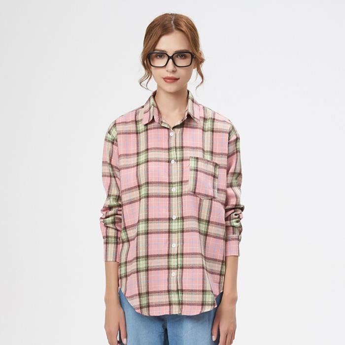 Chemise Chemisier a carreaux pour femmes ample grande taille manches longues en coton flanelle decontracte E942764217 Blanc Cdiscount Pret a Porter