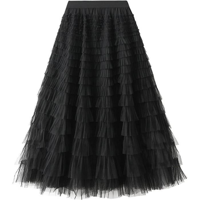 Jupe longue à volants Femme Noir Tulle Taille élastique