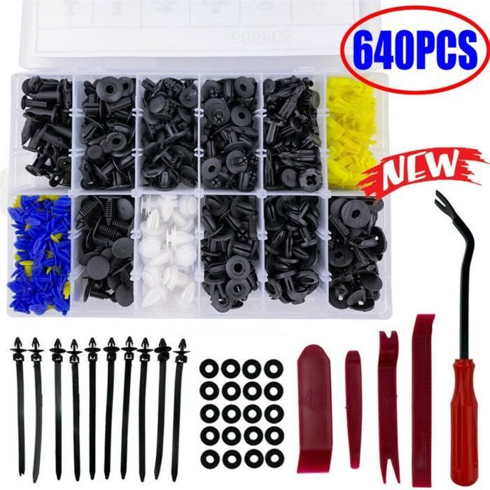 neufu 640pcs rivets fixation clips agrafe attache pousser pr voiture carrosserie panneau garniture pare chocs pare boue cdiscount auto