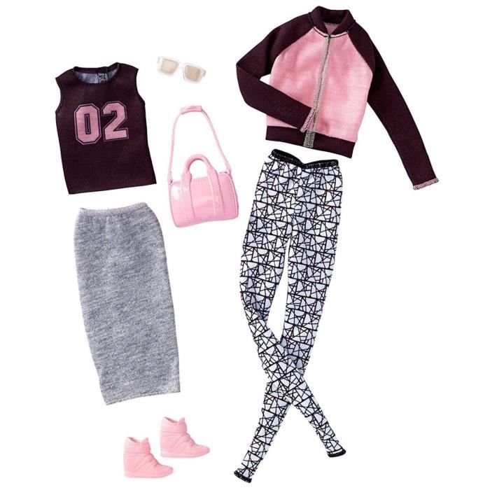 Set de 2 Habits Barbie : Tenue Jogging Et T-Shirt Noir Et Rose Et Jupe  Grise - Tenue De Soiree - Vetement Poupee - Cdiscount Jeux - Jouets