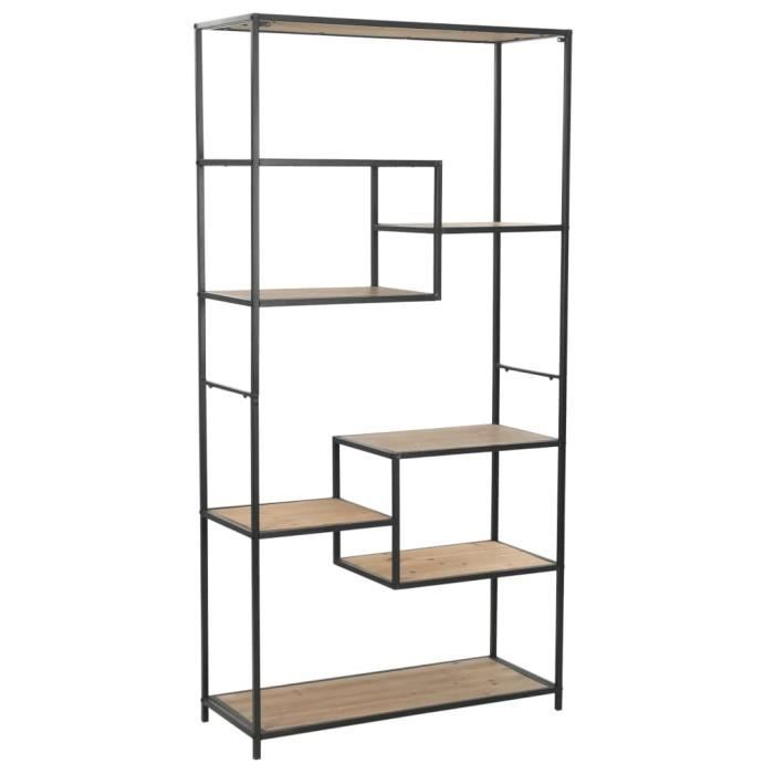 Bibliotheque Bois De Sapin Massif Et Acier 90 5 X 35 X 180 Cm