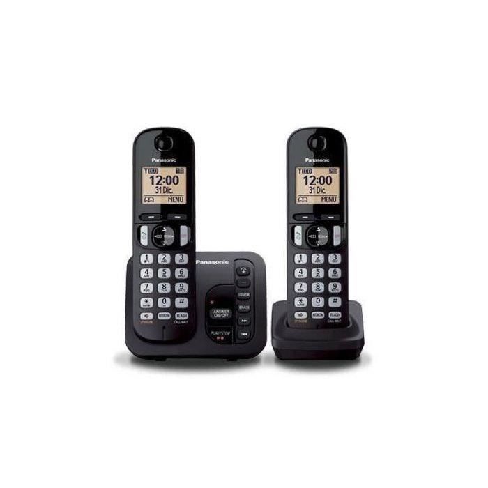 Téléphone sans fil avec répondeur PANASONIC KX-TGC222EB - Noir - Ecran LCD - 50 noms et numéros - 15 sonneries