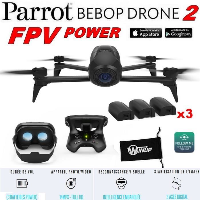 Parrot Bebop 2 Power Pack Fpv 3 Batteries Etui Achat Vente Drone Cdiscount