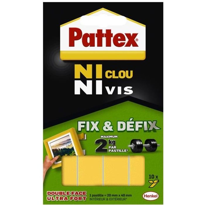 Pattex 10 pastilles double face fix&defix ni clou ni vis