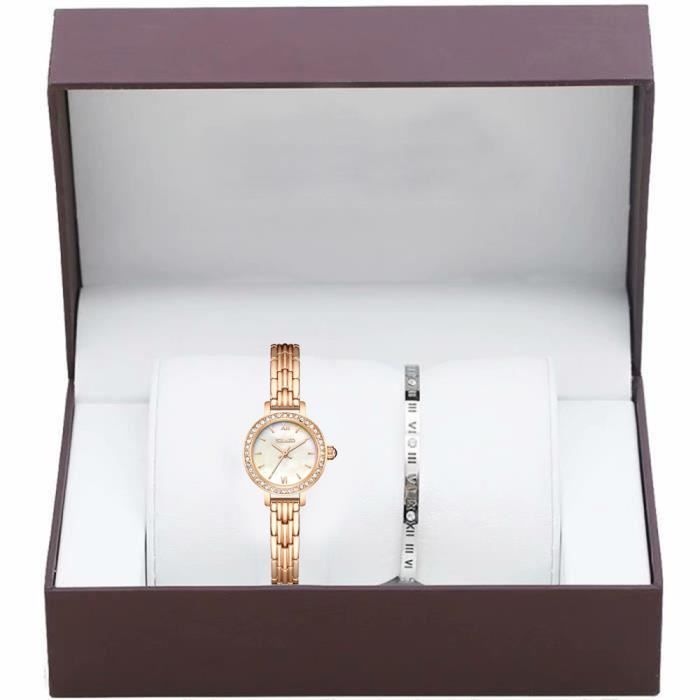 Montre Femme élégante Or Rose – Bracelet Acier Inoxydable, Cadran Diamant – Mouvement à Quartz, 33,5 Mm – Couleur Lilas