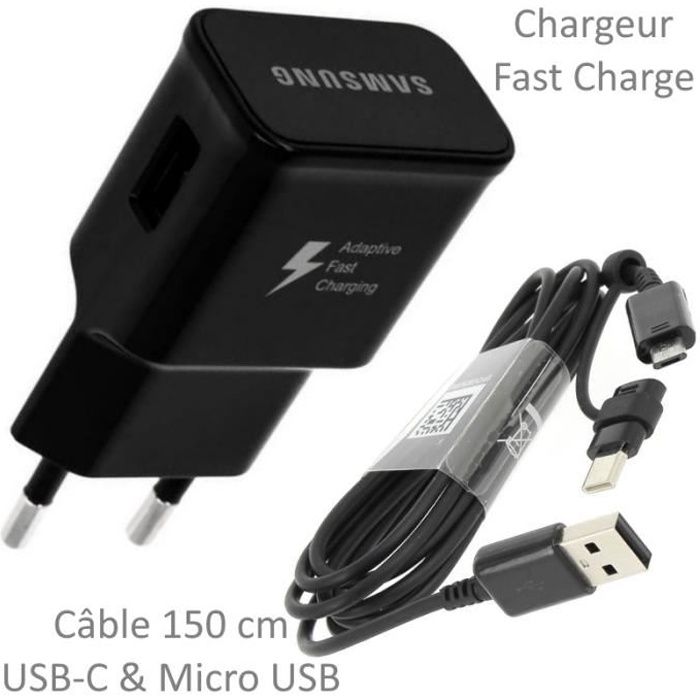 Pour Samsung Galaxy A70 : Chargeur Rapide USB Original + Câble Long Univ