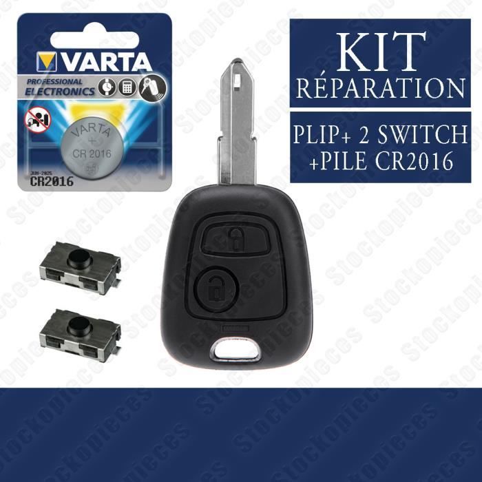 KIT REPARATION CLE COMPATIBLE PEUGEOT 206 206 CC 206 SW 206+ 2 SWITCH BOUTON + PILE VARTA