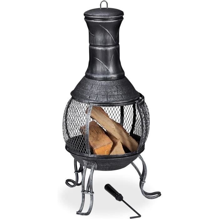 Brasero Rond Noir 54x54x39cm,Métal 54cm Avec Pare-Étincelles