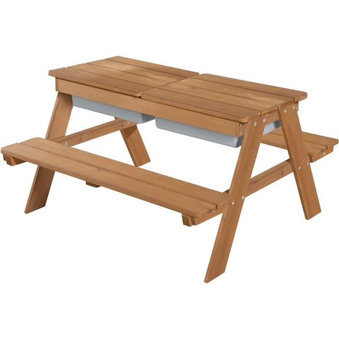Table De Jardin Enfants Avec 2 Bancs - Bois Massif - 89x79x50cm - Marron/Blanc