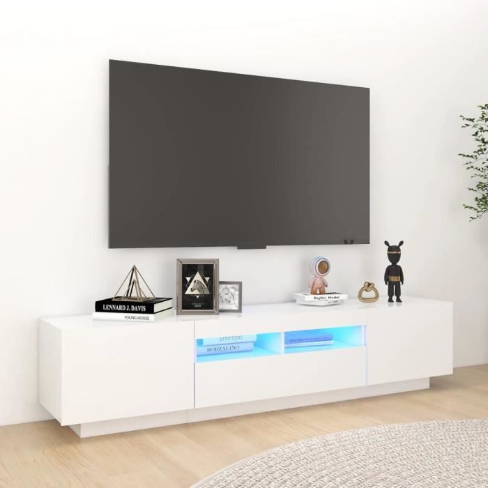 Top Meuble tv JILI - Table TV Moderne avec lumières LED Blanc 180x35x40 cm37 Kg