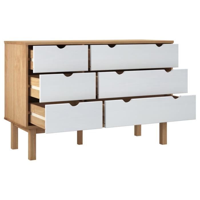 rho - commodes - armoire à tiroirs marron blanc 113,5x39,5x73 cm bois pin massif - haute qualite - dx6145