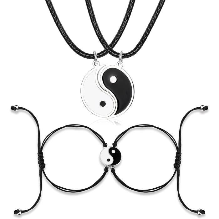 Bracelet Yin Yang Réglable Vicima - Cordon Noir Et Blanc, Breloque Acier, Symbole équilibre | Cadeau BFF, Couple - 11