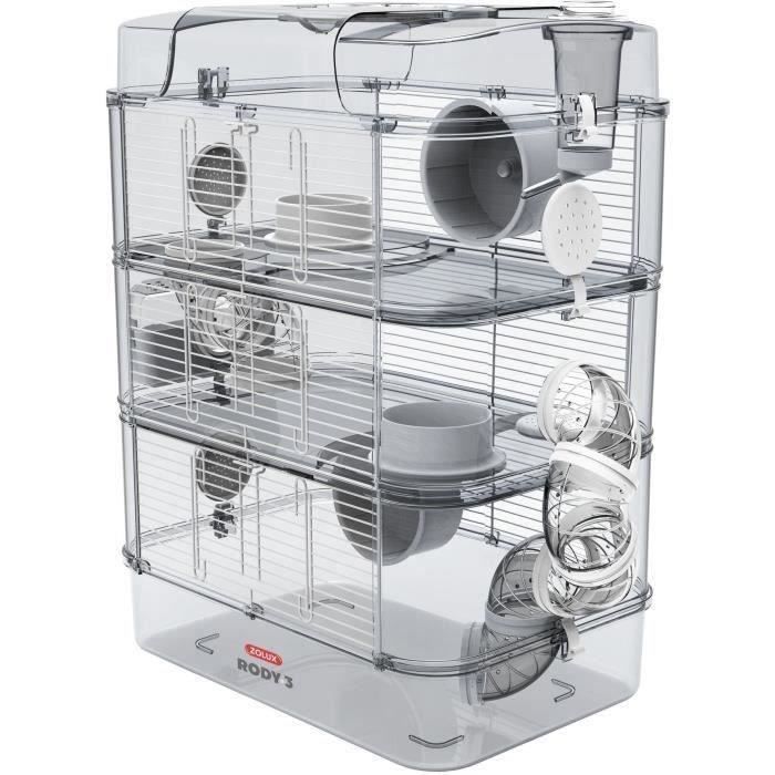 ZOLUX Cage sur 3 étages Rody3 trio - Pour hamsters souris et gerbilles - L 41 x p 27 x h 53 cm - Blanc