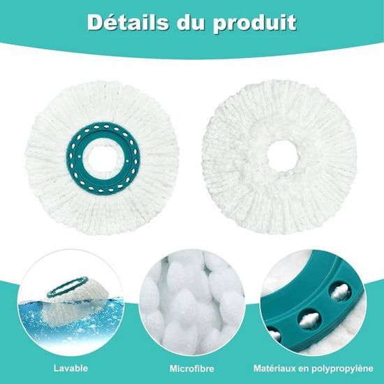 4 Têtes De Rechange Microfibre – Pour Balai Leifheit Clean Twist Disc Mop/Ergo