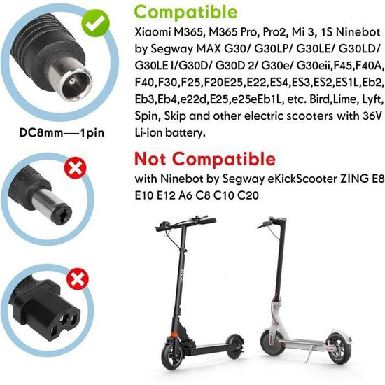 Chargeur 42V/36V 2A Pour Trottinette Xiaomi M365/Pro Et Ninebot – Anti-surtension, Silencieux, Compact – Compatible Voyages 100-240V