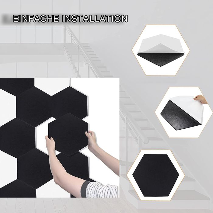 Lot 12 Panneaux Acoustiques Hexagonaux Autocollants – Noir | Isolation Sonore & Décoration Murale Moderne