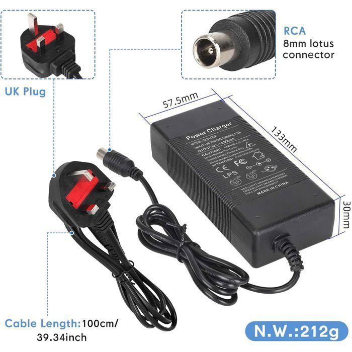 Gobesty Chargeur Trotinette Électrique 42V 2A – 6 Connecteurs Universels – Compatible Xiaomi M365, Hoverboard, Monocycle – Protection Intégrée