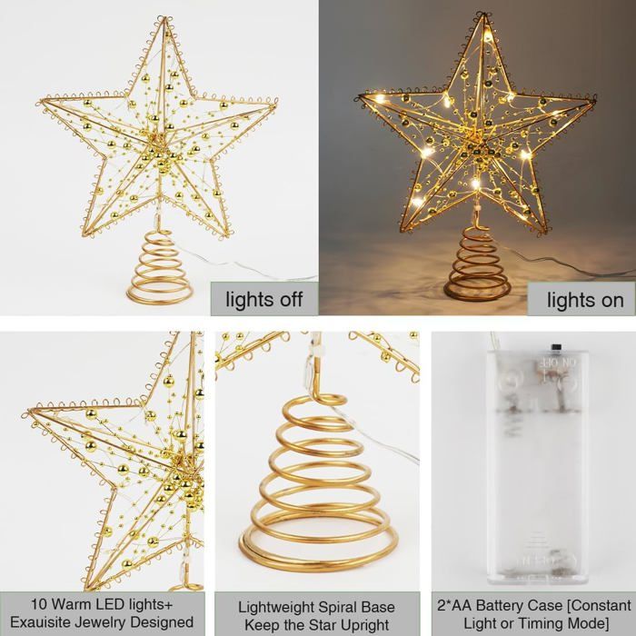 Étoile Lumineuse Pour Sapin De Noël - Décoration Intérieure/extérieure à Piles (piles Non Incluses)