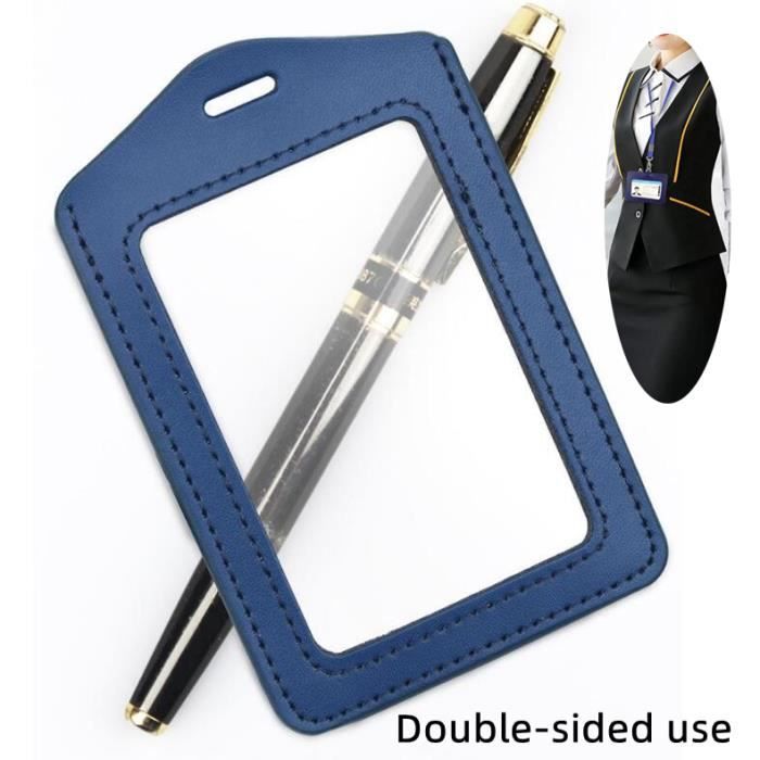 Porte-badge Professionnel Faux Cuir – Lot De 50 – Format Horizontal – Couleur Bleu – Neuf Sous Blister