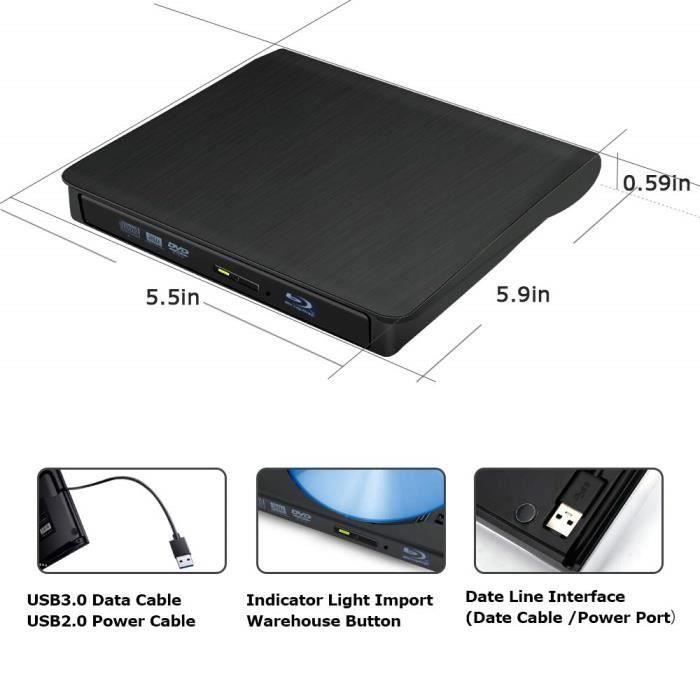 Lecteurs Blu-ray GENERIQUE Lecteur externe noir portable 4k 3d blu-ray usb  3. 0 type-c graveur de cd/dvd hd pour pc/mac de bureau