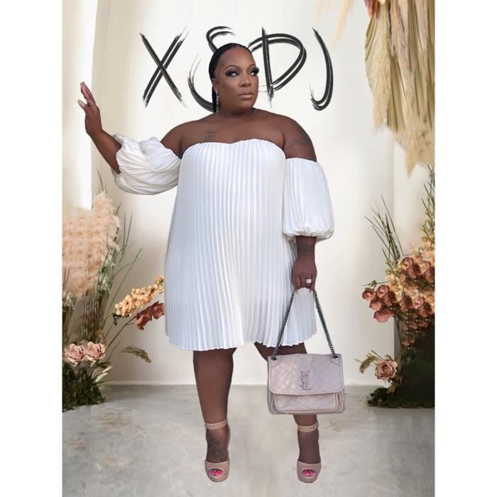 Robe d ete en mousseline de soie pour femmes coupe sans bretelles grande taille drapee elegante sexy courte 1.5mmx13041m Blanc Cdiscount Pret a Porter
