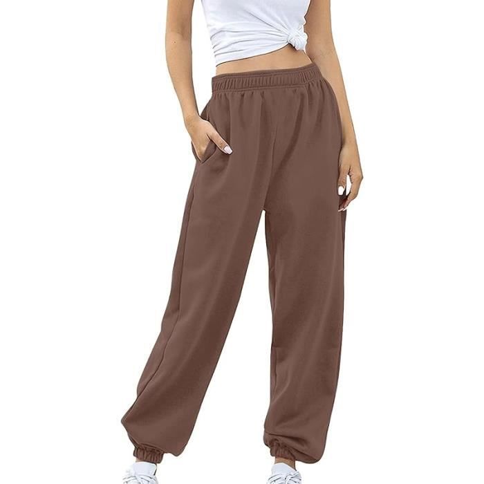 Femme Uni Sarouel Jogging Pantalon Ample avec Poches Elastique Baggy Fitness Tracksuit Bottoms Sport Harem Pants Casual caf