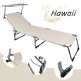 Chaise longue pliable Hawaii Beige transat avec pare-soleil bain de soleil pour plage jardin camping transport-3