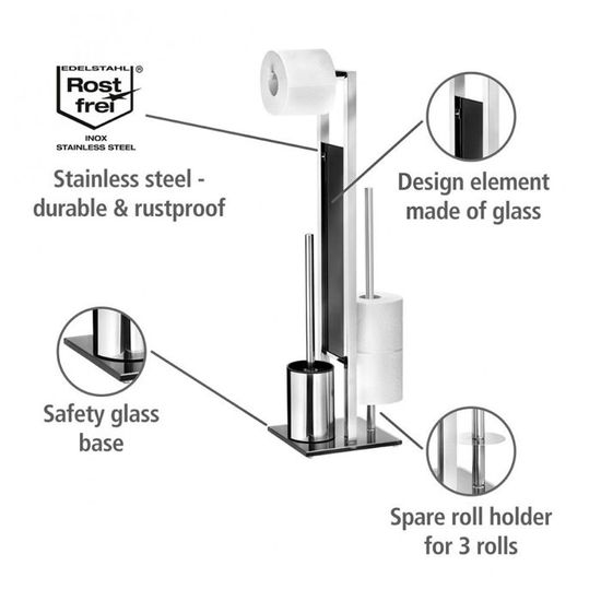WENKO Parus - Combiné WC 2-en-1 Brosse + Dérouleur Papier Toilette | Acier Inox Brillant Anti-Rouille | Accessoire Salle De Bain Élégant 25,5x57x16,5 Cm