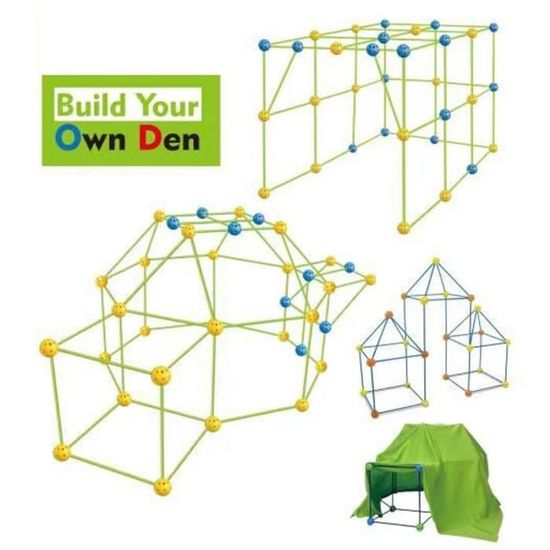 Tiny Land 130 Pcs Kit de Construction de Fort pour Enfants-Jouet créatif pour garçon et Fille de 5,6,7,8 Ans- STEM Châteaux de Bricolage Tunnels Tente de Jeu Tour de fusée