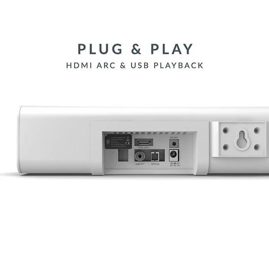 HDMI Arc Subwoofer Blanc T/él/écommande Radio FM C/âble RCA AUX /& USB Optique Majority Ben Nevis II+ 150W Barre de Son Home Cinema TV Syst/ème Bluetooth