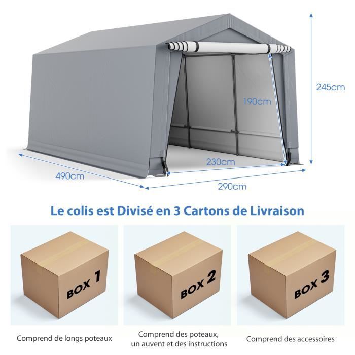 Costway 9x17 pi port de voiture lourd auvent pe tente de voiture en acier  abri de garage extérieur