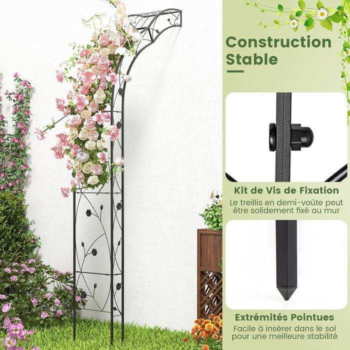 Treillis Jardin Plantes Grimpantes 146x186cm - Support Métal Antirouille Noir