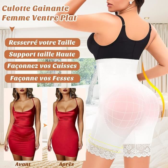 Culotte Femme Ventre Plat Invisible Taille Haute Gainante Panty Gainant Anti Frottement Cuisse Minceur Shapewear Dentelle Sho blan Blanc Cdiscount Pret a Porter