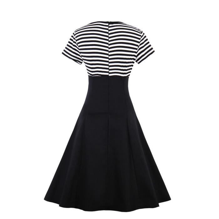 Femme Grande Taille S 4xl Raye Mariniere Robe Rayures Noires Et Blanches D ete Col Rabattu Manches Courtes Femmes Retro Robe Noir Cdiscount Pret a Porter