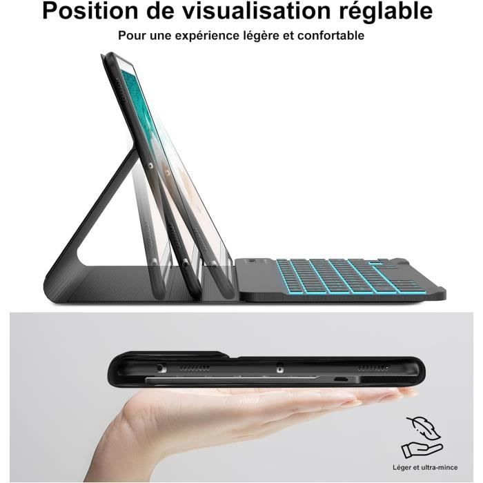 Étui clavier Fintie pour iPad 9e/8e/7e génération (2021/2020/2019) 10,2  pouces, coque arrière en TPU souple avec crayon 