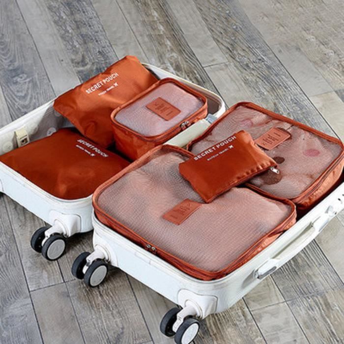Ensemble organisateur bagages valise sacs de rangement emballage voyage  Cubes-bleu marine, gris, beige et rose -  France