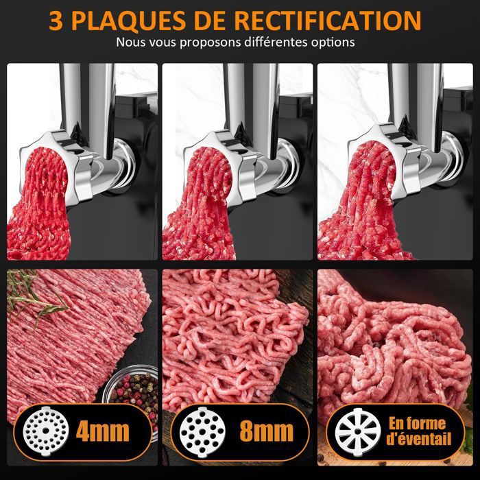Machine à Hacher Viande Légumes Multifonction Hachoir électrique STANEW 2500W – Professionnel, 2 Vitesses, 5 Lames/2 Plaques + Poussoir à Saucisses – Pour Viande, Légumes, Préparations Maison
