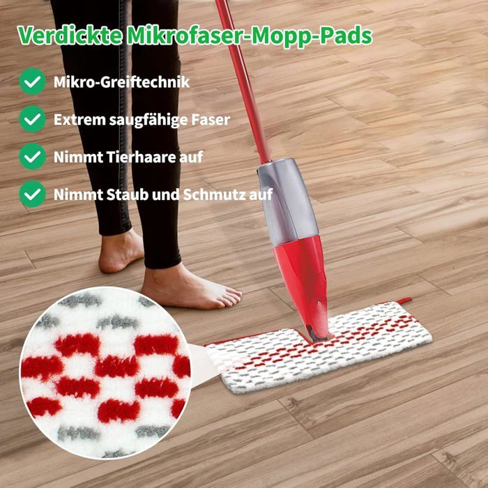 Lot De 5 Recharges Microfibre Pour Balai Vileda - 2 En 1 Lavable - 40x15 Cm - Rouge, Bleu, Gris - Pour Tous Sols