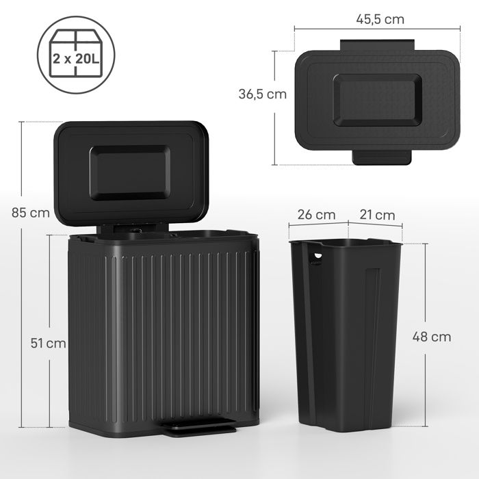 Hailo Poubelle de cuisine tri sélectif 2 bacs à pédale 40L (20+20) Profil pas cher Hailo Poubelle de cuisine tri sélectif 2 bacs à pédale 40L (20+20) Profil pas cher