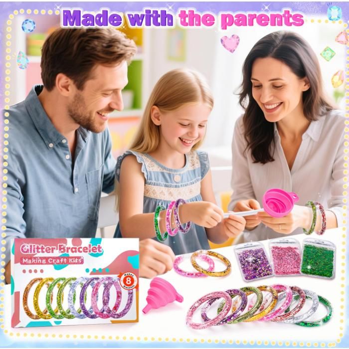 Lelechong – Coffret De Bracelets à Paillettes Pour Fille 5-9 Ans – Kit Créatif 8 Bracelets, Paillettes, Connecteurs – Activité Manuelle Et Cadeau Anniversaire