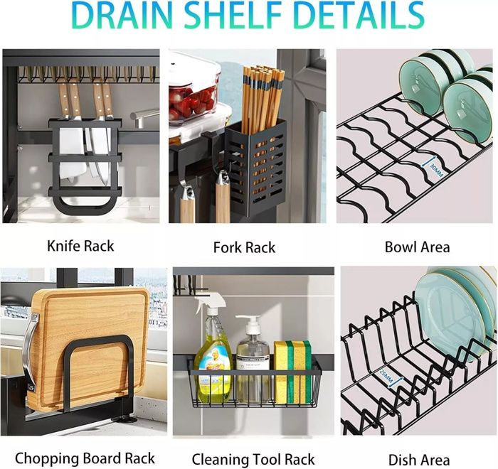 PKBD Égouttoir Vaisselle 2 Niveaux – Grand Modèle Avec Drainage 360° + Accessoires Multifonctions