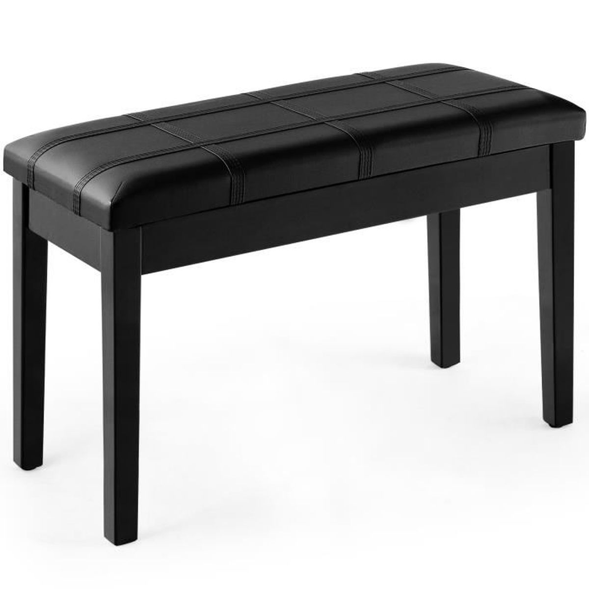COSTWAY Tabouret Piano Réglable En Hauteur 48-58 Cm - Banquette Duo Avec Rangement, Siège Double En Bois Massif Noir, Coussin Imperméable, Charge Max 200 Kg