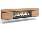 SKRAUT HOME Meuble TV, Banc Télé, 210, Pour les TV jusqu'à 80", Cheminée électrique XXL, Suspendu, Mural, Beige, RF3280